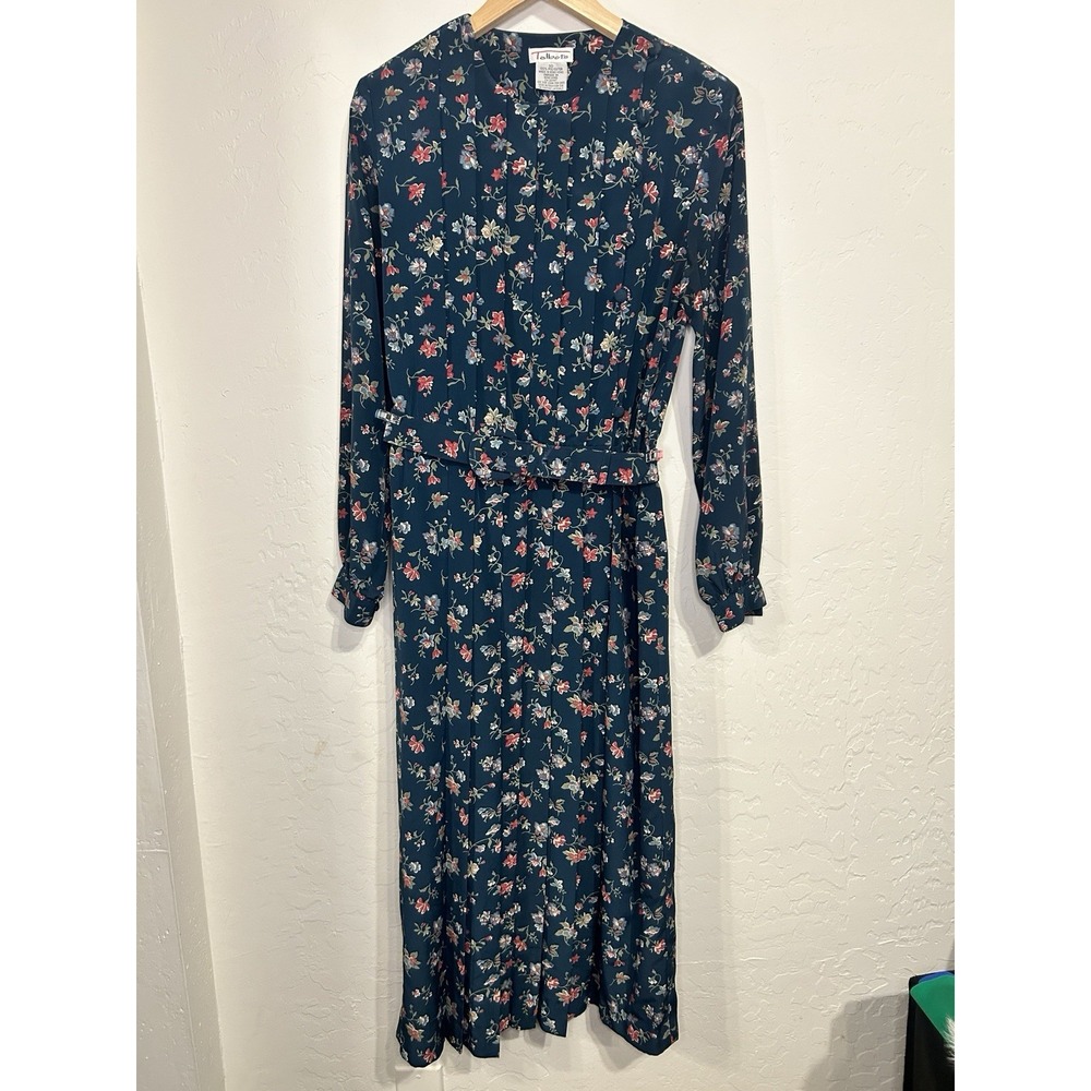 Talbots Cottage‎ Multicolor Floral Midi Dress Cotton Pleated Modest 10